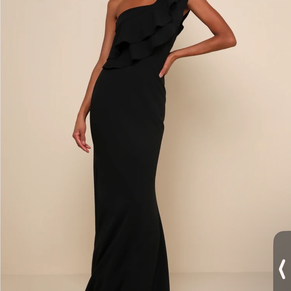 Lulus Grand Beauty Black Ruffled One-Shoulder Mermaid Maxi Dress